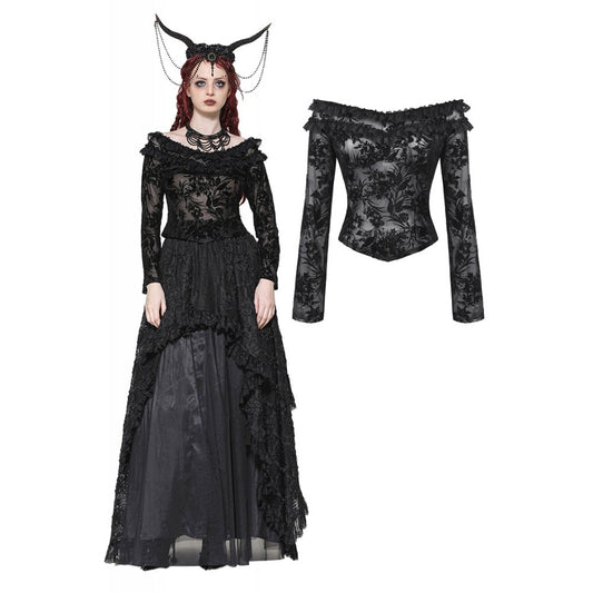 Dark in Love Bluebell Gothic Sexy Off-Shoulder Velvet Lace Top - Kate's Clothing