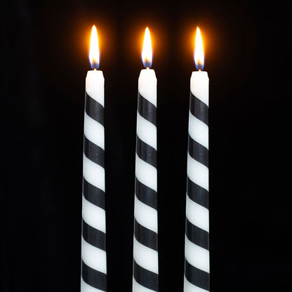 Gothic Gifts Set of 3 Black Candy Cane Taper Candles - Kate's Clothing