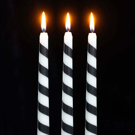 Gothic Gifts Set of 3 Black Candy Cane Taper Candles - Kate's Clothing