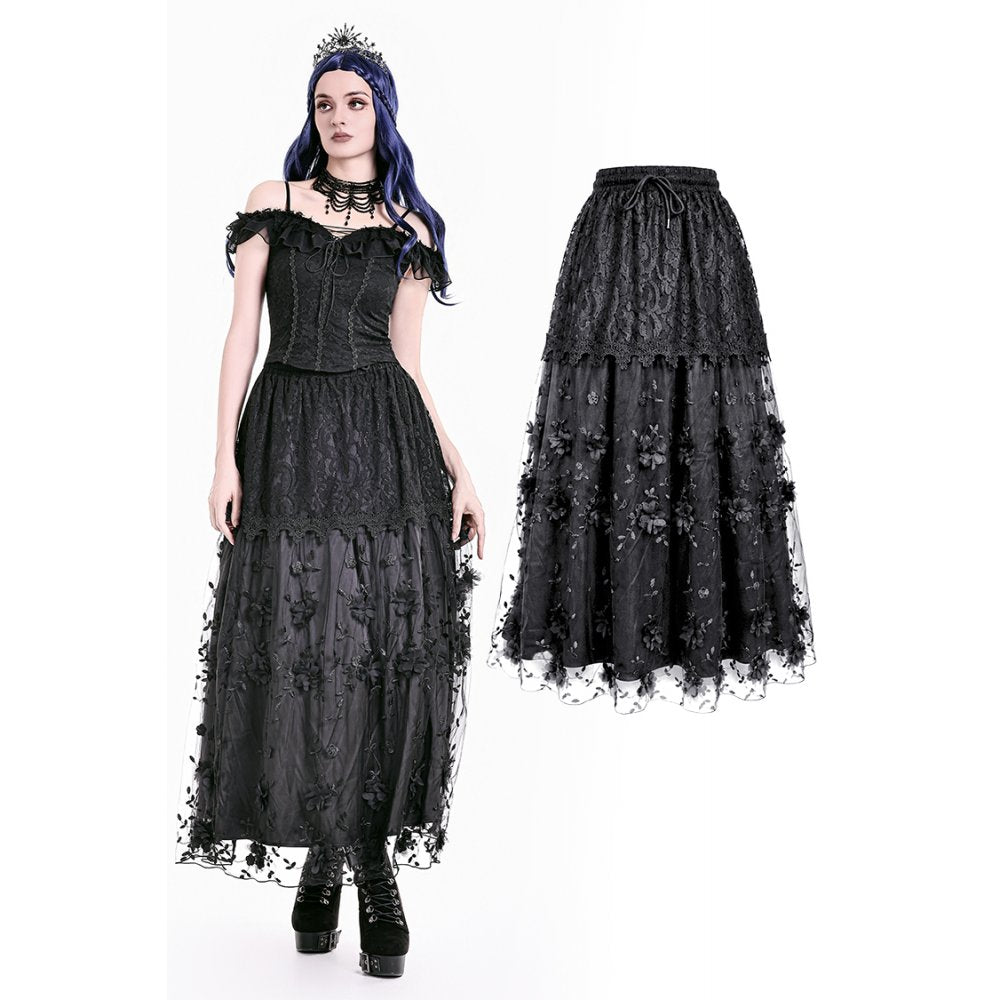 Dark in Love Floral Applique Lace Maxi Skirt