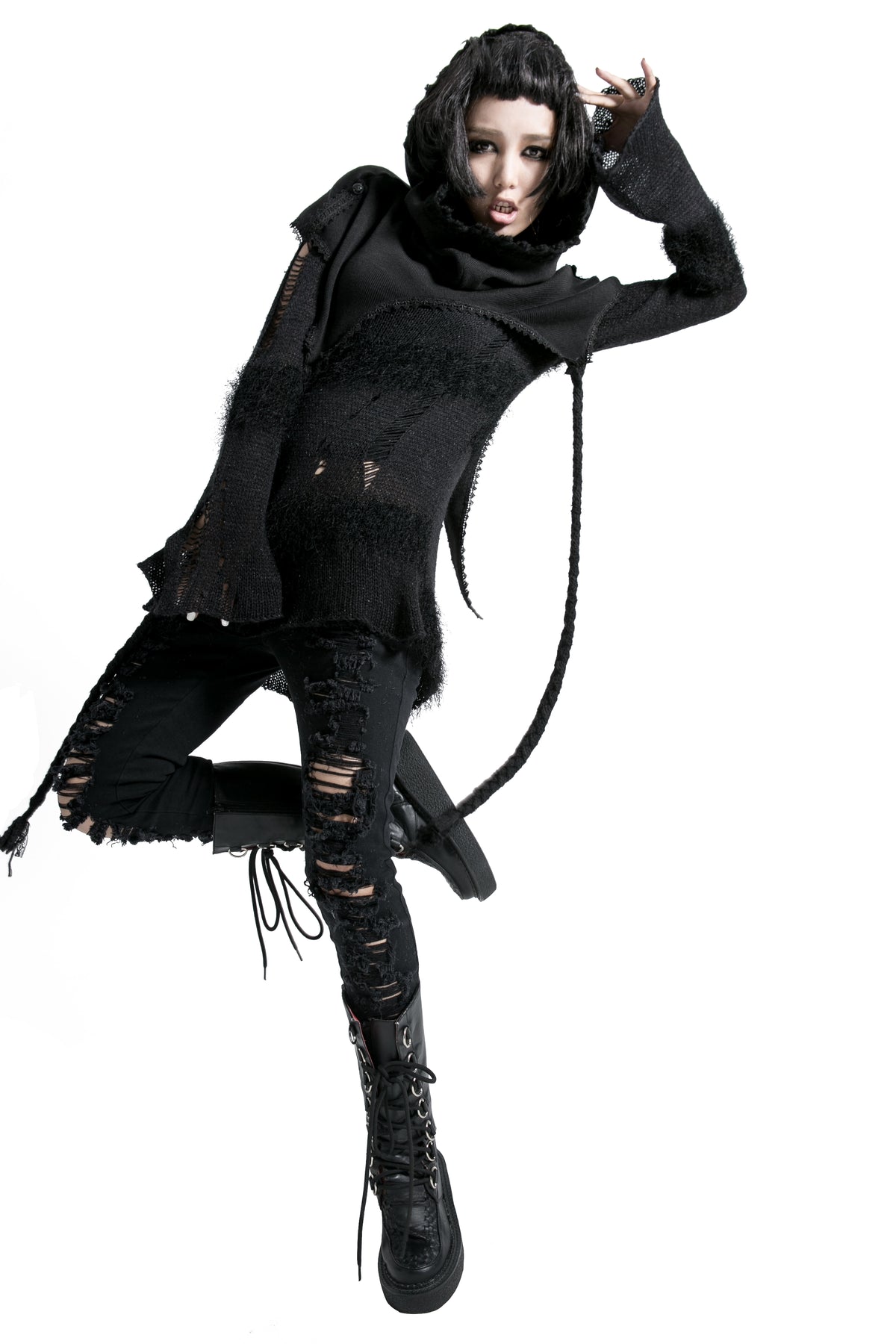 Punk Rave Morana Distressed Hooded Knit Cloak