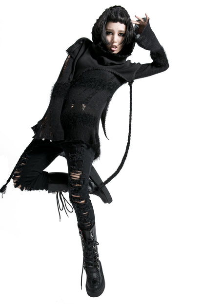 Punk Rave Morana Distressed Hooded Knit Cloak