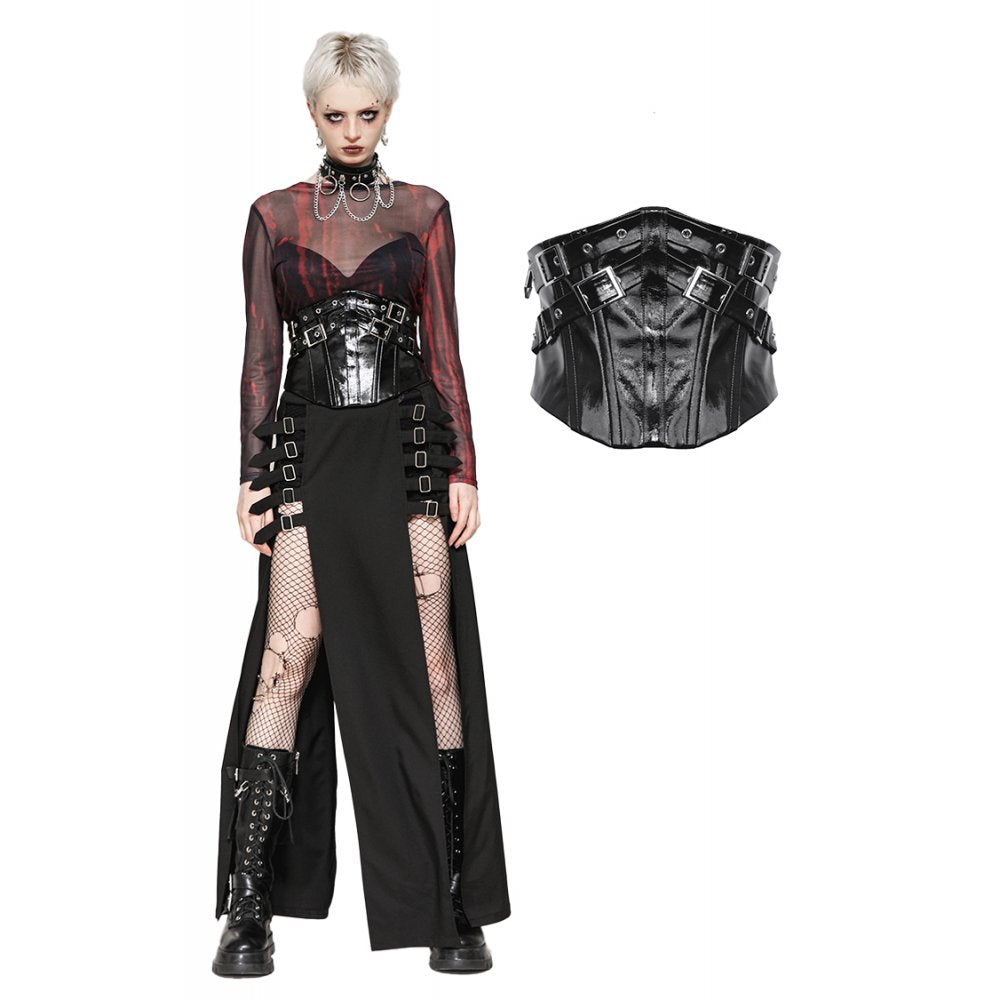 Dark in Lia Punk Love Patent Leather Waist Corset with Metal Accents - Kate's Clothing