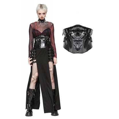 Dark in Lia Punk Love Patent Leather Waist Corset with Metal Accents - Kate's Clothing