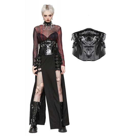 Dark in Lia Punk Love Patent Leather Waist Corset with Metal Accents - Kate's Clothing