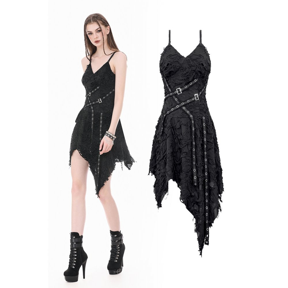Dark in Love Shredded Harness Asymmetric Dress