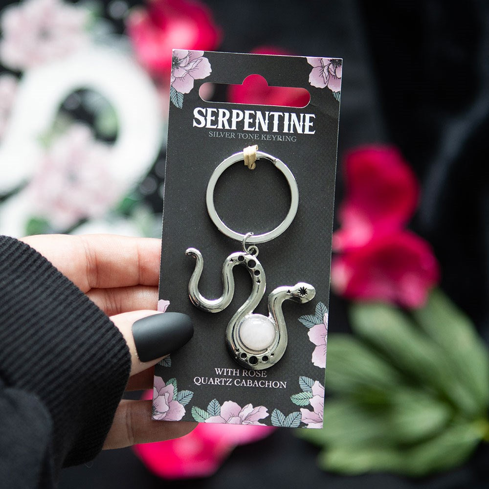 Gothic Gifts Snake Keyring with Rose Quartz Crystal - Kate's Clothing