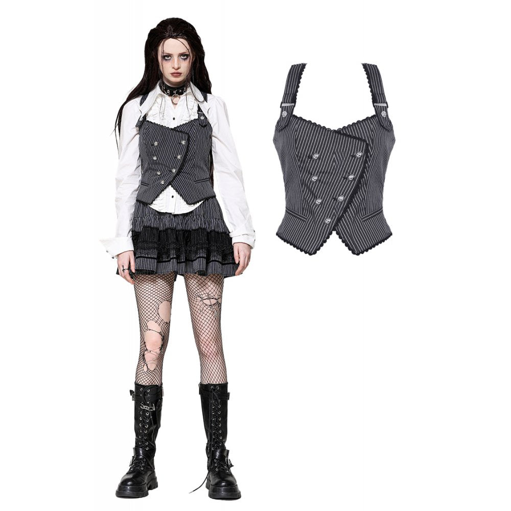 Dark in Love Gwyneth Dark Striped Corporate Goth Vest - Kate's Clothing