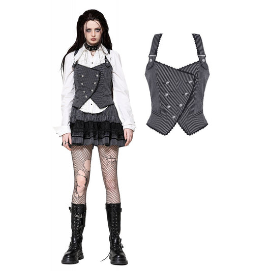 Dark in Love Gwyneth Dark Striped Corporate Goth Vest - Kate's Clothing