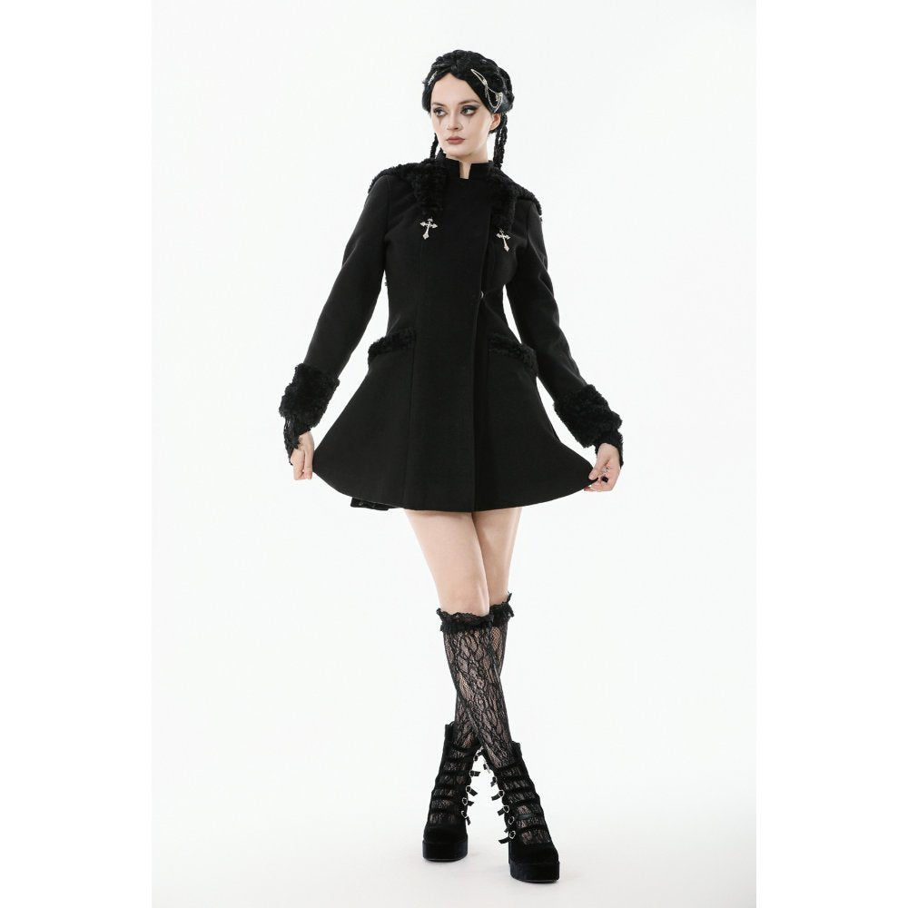 Dark in Love Cat-Ear Faux Fur Trim Gothic Coat
