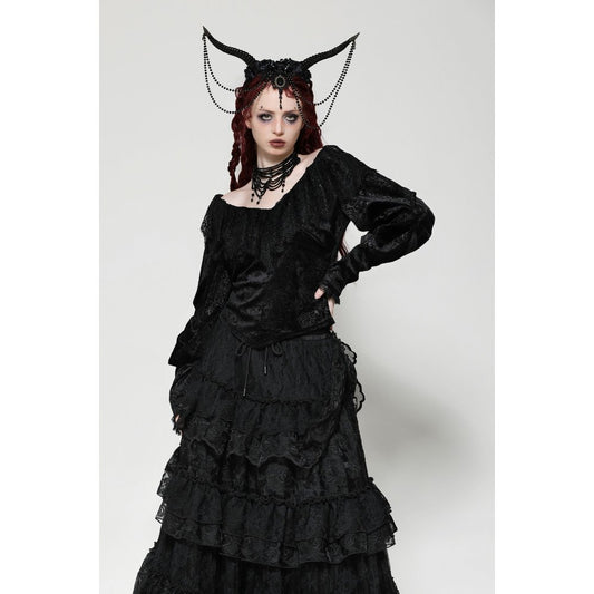 Dark in Love Romilly Lace Trimmed Jacquard Velvet Top