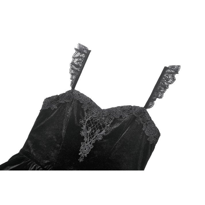 Dark in Love Nocturne Ruffled Velvet Lace Goth Dress in Black