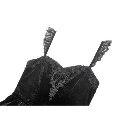Dark in Love Nocturne Ruffled Velvet Lace Goth Dress in Black
