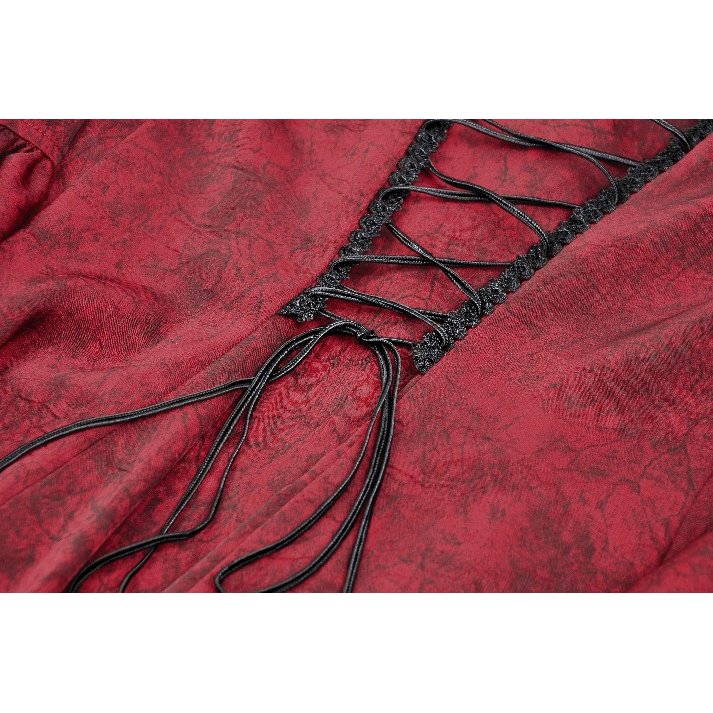 Dark in Love Vampiretta Red Distressed Effect Frilly Blouse - Kate's Clothing