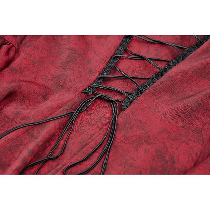 Dark in Love Vampiretta Red Distressed Effect Frilly Blouse - Kate's Clothing