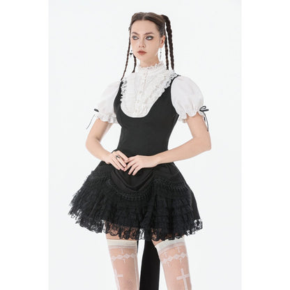 Dark in Love Court-Style Black & White Lace Blouse