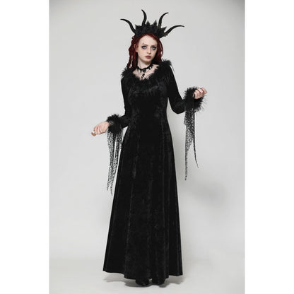 Dark in Love Claribelle Gothic Black Velvet Maxi Dress - Kate's Clothing