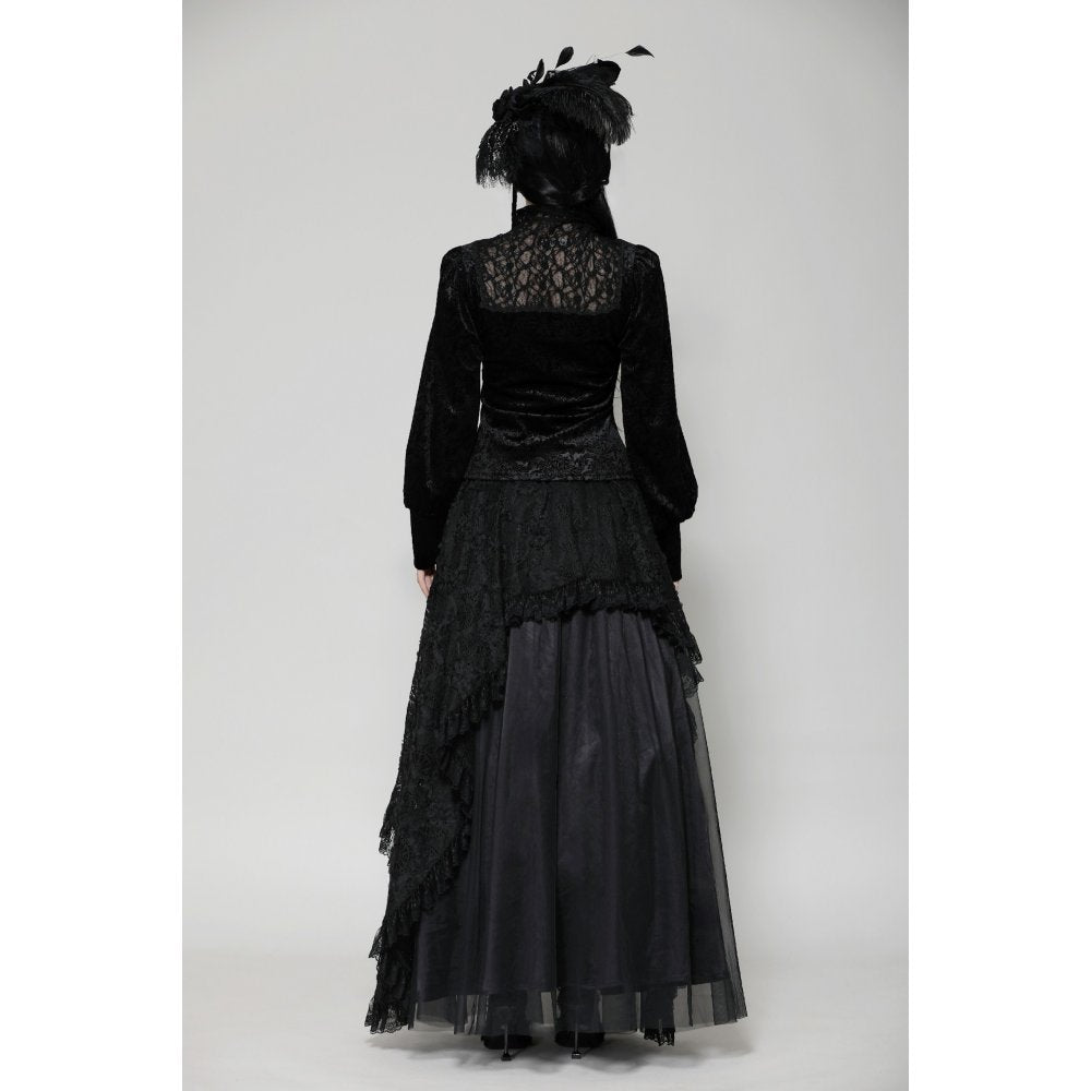 Dark in Love Cyra Gothic Jacquard Velvet Bell Sleeve Top - Kate's Clothing
