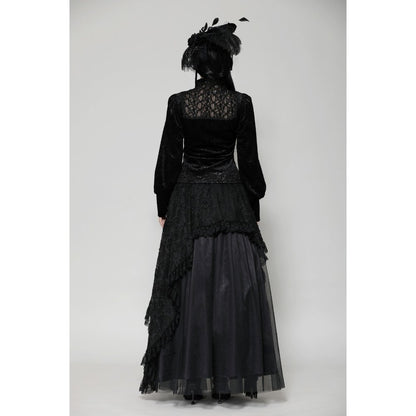 Dark in Love Cyra Gothic Jacquard Velvet Bell Sleeve Top - Kate's Clothing