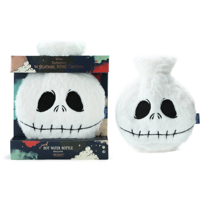 Mad Beauty Jack Skellington hot water bottle shown next to its box