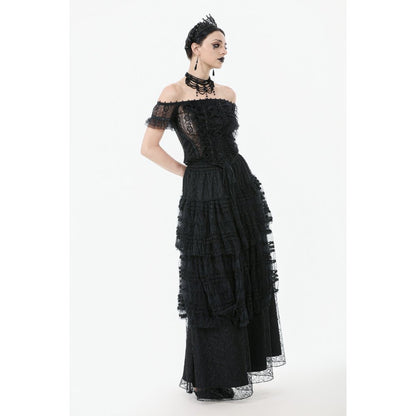 Dark in Love Morticia Gothic Velvet & Lace Bustier Dress in Black