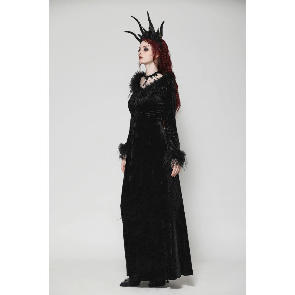 Dark in Love Claribelle Gothic Black Velvet Maxi Dress - Kate's Clothing