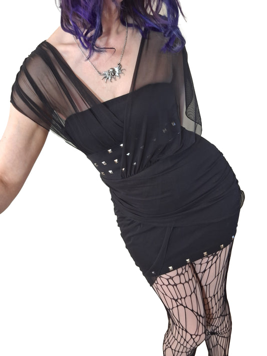 Necessary Evil Misfits Rack - Venus Wrapped Mesh Mini Dress - UK 10