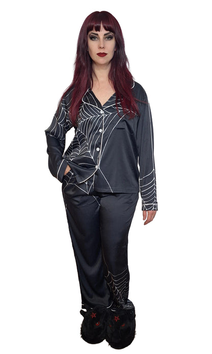 ANTIBrand Misfits Rack - Caught Up In Your Web Satin Pyjama Set - M (UK 12-14)