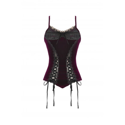 Dark in Love Serilda Velvet Lace Corset Top in Wine Red