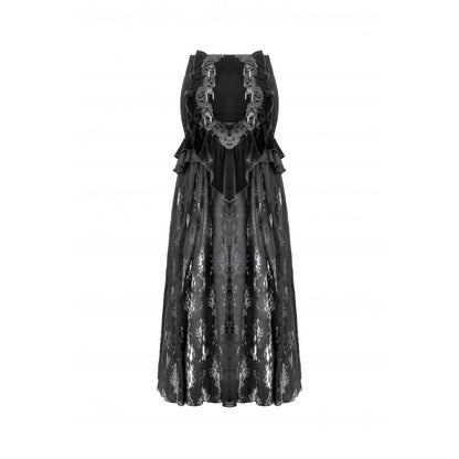 Dark in Love Gothic Lace Velvet Layered Maxi Skirt in Black