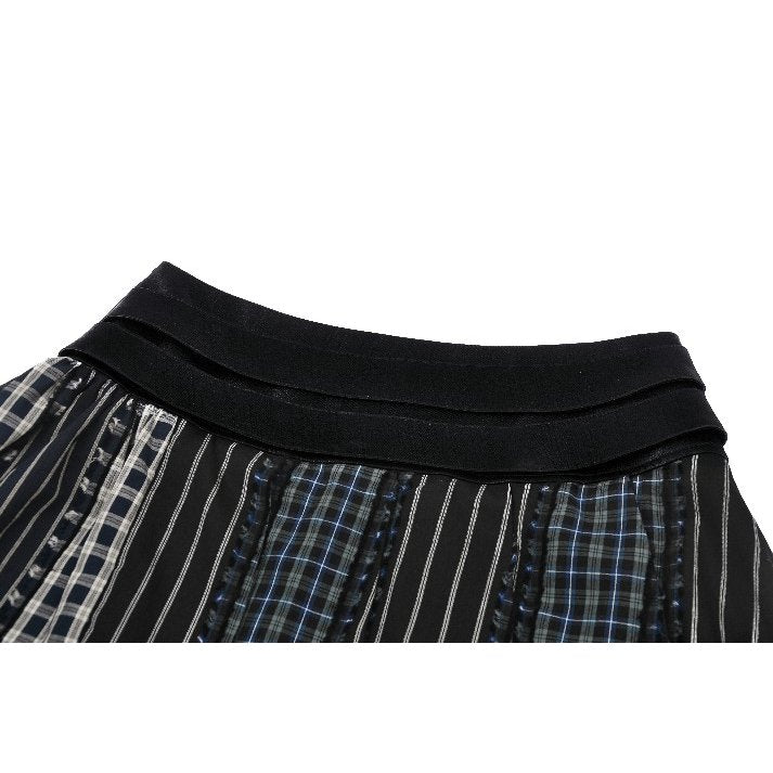 Dark in Love Sage Colorful Plaid Patchwork Leather-Waist Skirt