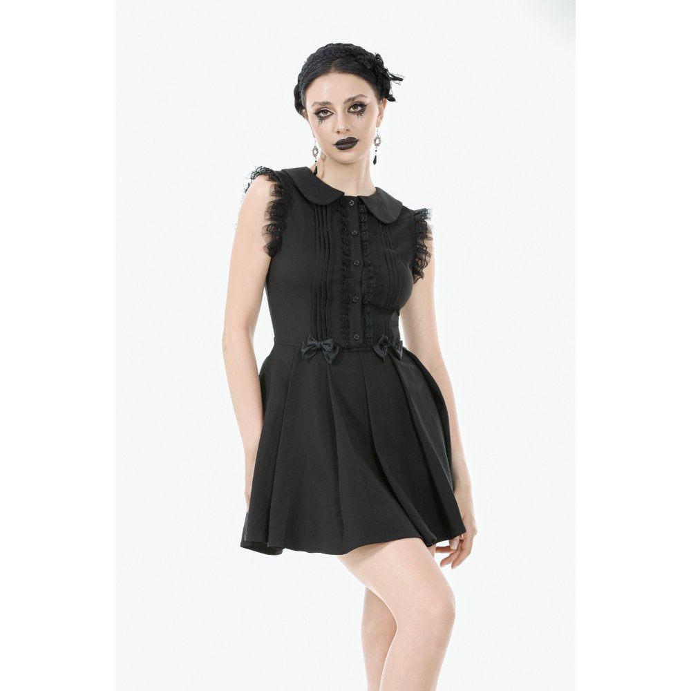 Dark In Love Gwendolyn Lace Panel Goth Mini Dress in Black