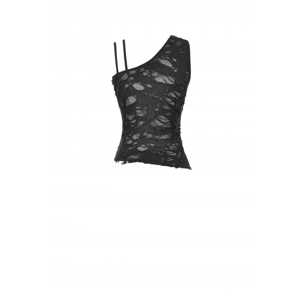 Dark in Love Morrigan One-Shoulder Lace Goth Top in Black