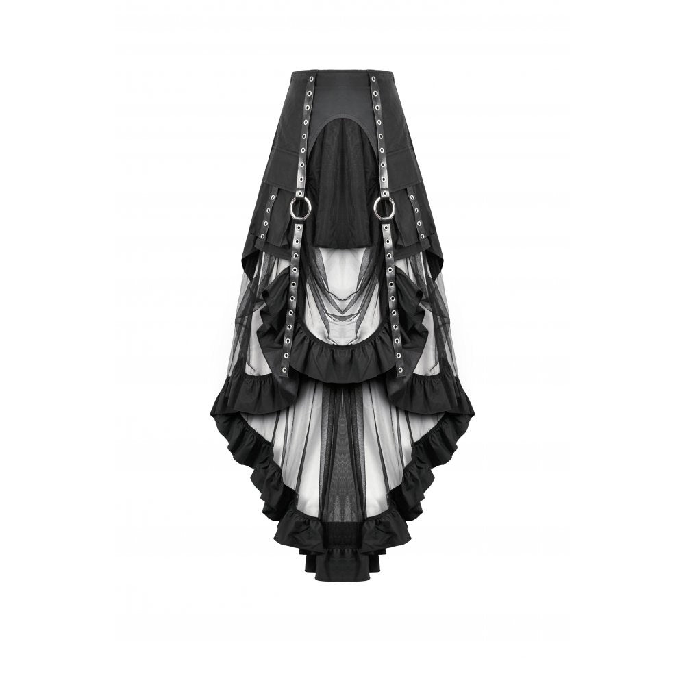 Dark in Love Belladonna Mesh Buckled Goth Skirt in Black