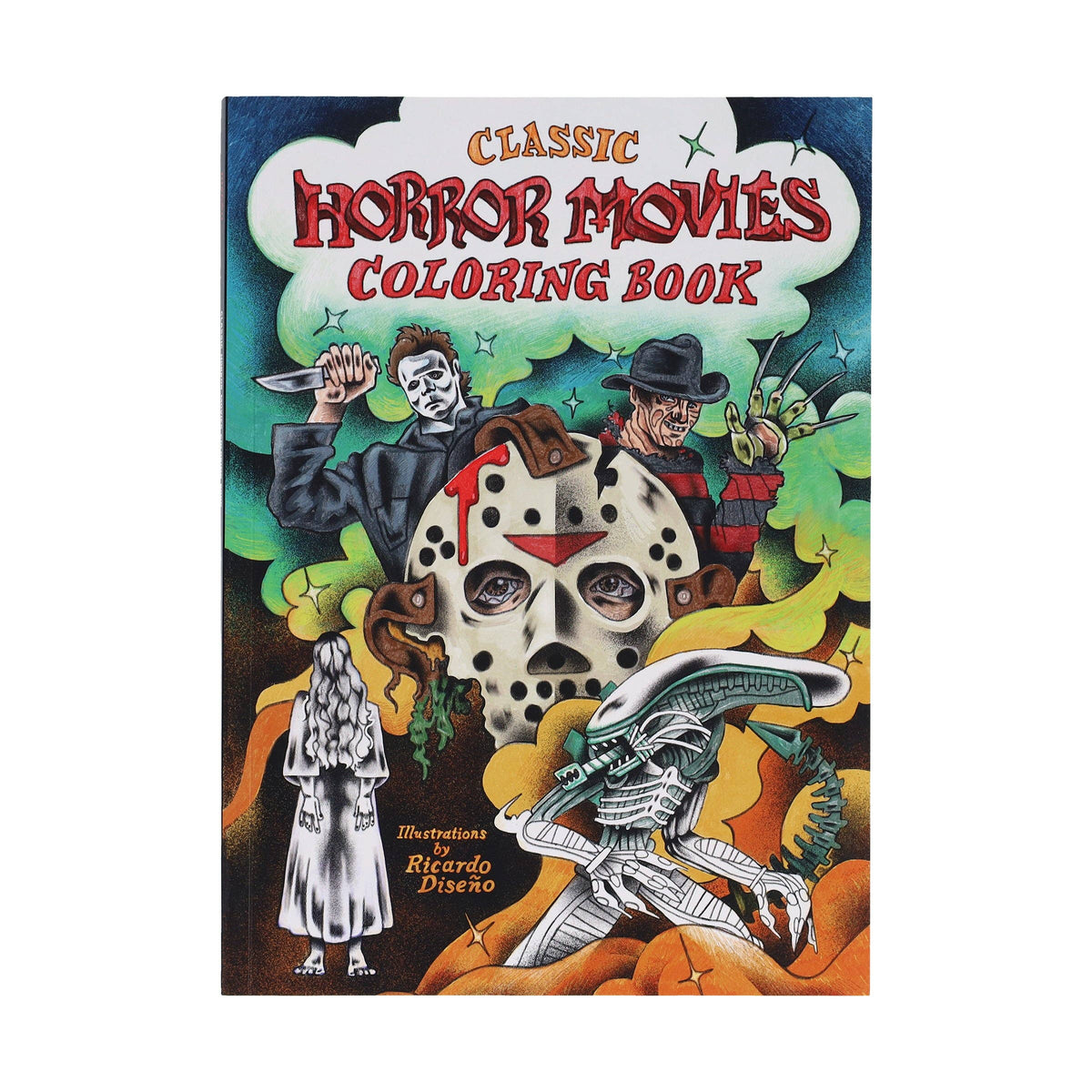 Front cover shown at a slight angle, with the title above the coloured monster collage.
