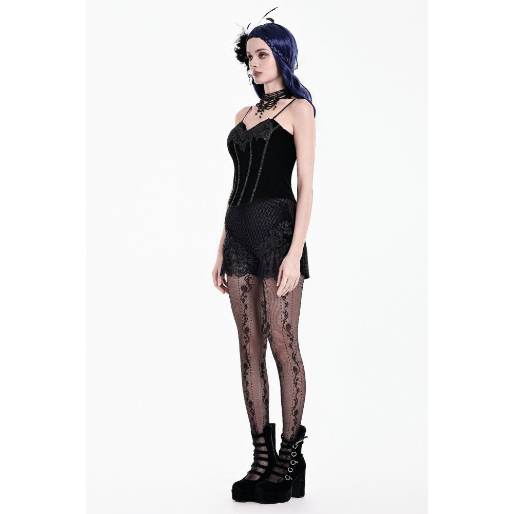 Dark in Love Velvet Floral Lace Trim Shorts