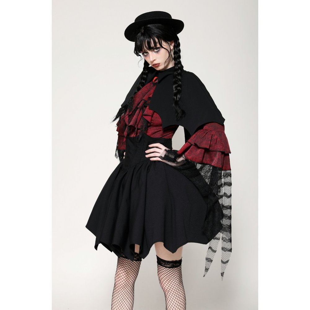 Dark in Love Camazotz Vampire Bat Shaped Capelet in Black and Blood Red - Kate's Clothing
