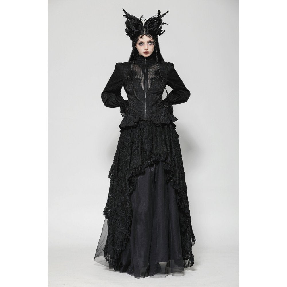 Dark in Love Felicity Gothic Lacey Zip Up Tailcoat Shirt - Kate's Clothing