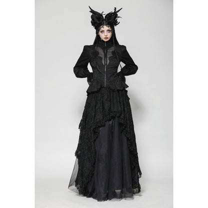 Dark in Love Felicity Gothic Lacey Zip Up Tailcoat Shirt - Kate's Clothing