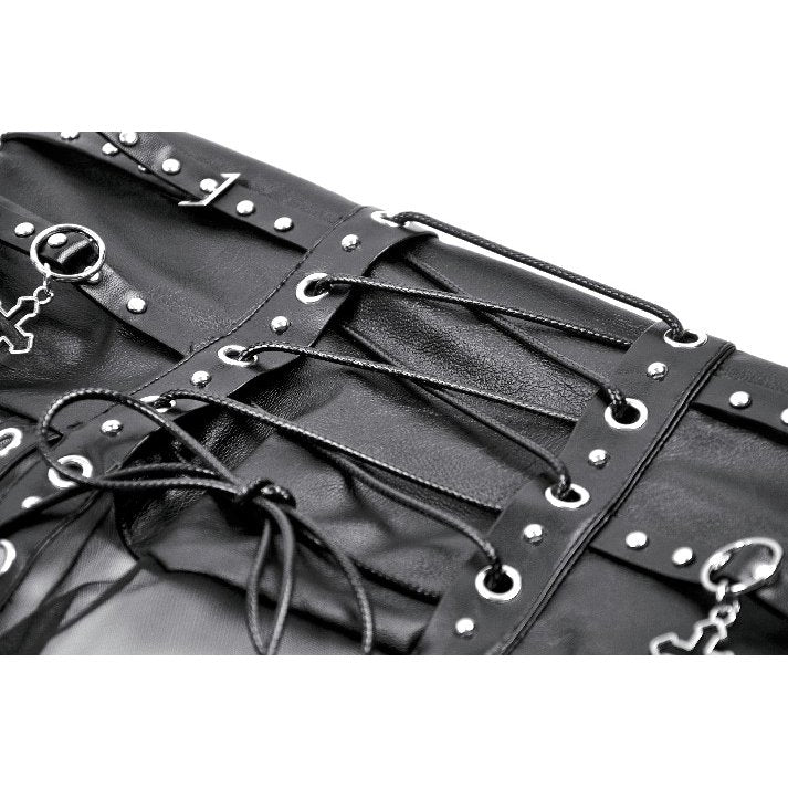 Dark in Love Gothic Sheer Mesh Maxi Skirt with PU Waist Corset
