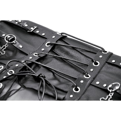 Dark in Love Gothic Sheer Mesh Maxi Skirt with PU Waist Corset