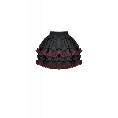 Dark in Love Black Crimson Gothic Tiered Skirt