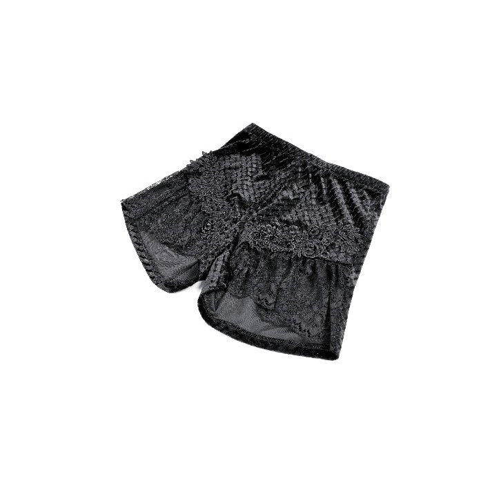 Dark in Love Velvet Floral Lace Trim Shorts