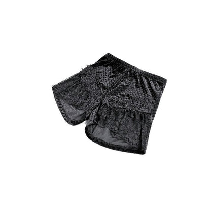Dark in Love Velvet Floral Lace Trim Shorts