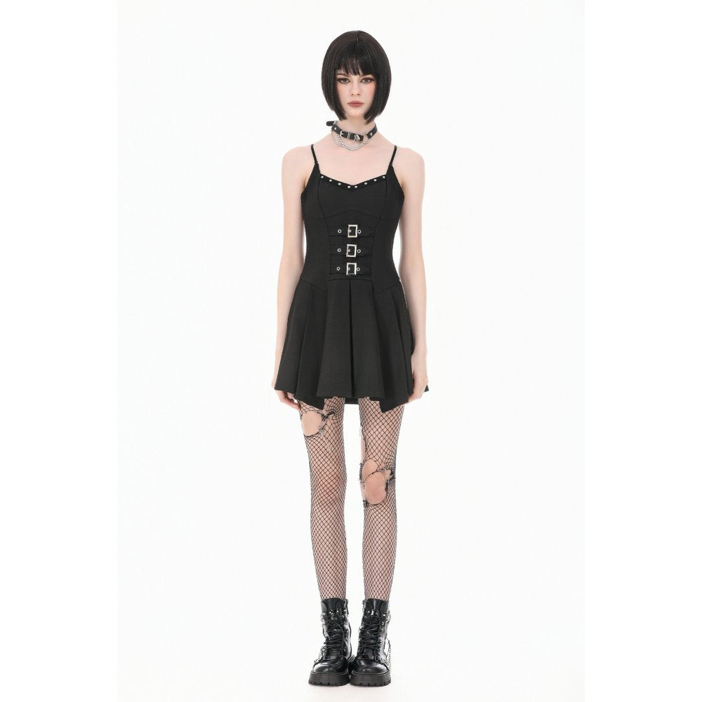 Dark in Love Studded Buckle Pleated Camisole Dress