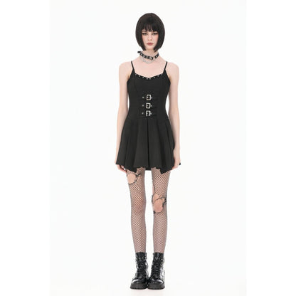 Dark in Love Studded Buckle Pleated Camisole Dress