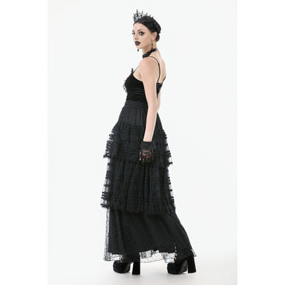 Dark in Love Morticia Gothic Velvet & Lace Bustier Dress in Black
