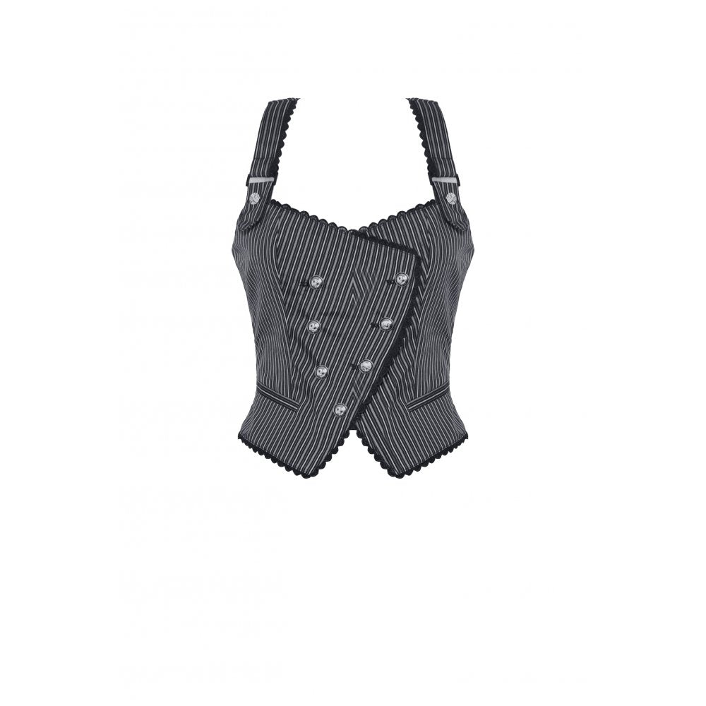 Dark in Love Gwyneth Dark Striped Corporate Goth Vest - Kate's Clothing