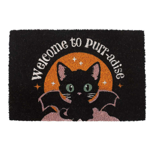 Gothic Gifts Black Welcome to Purr-adise Cat Doormat - Kate's Clothing