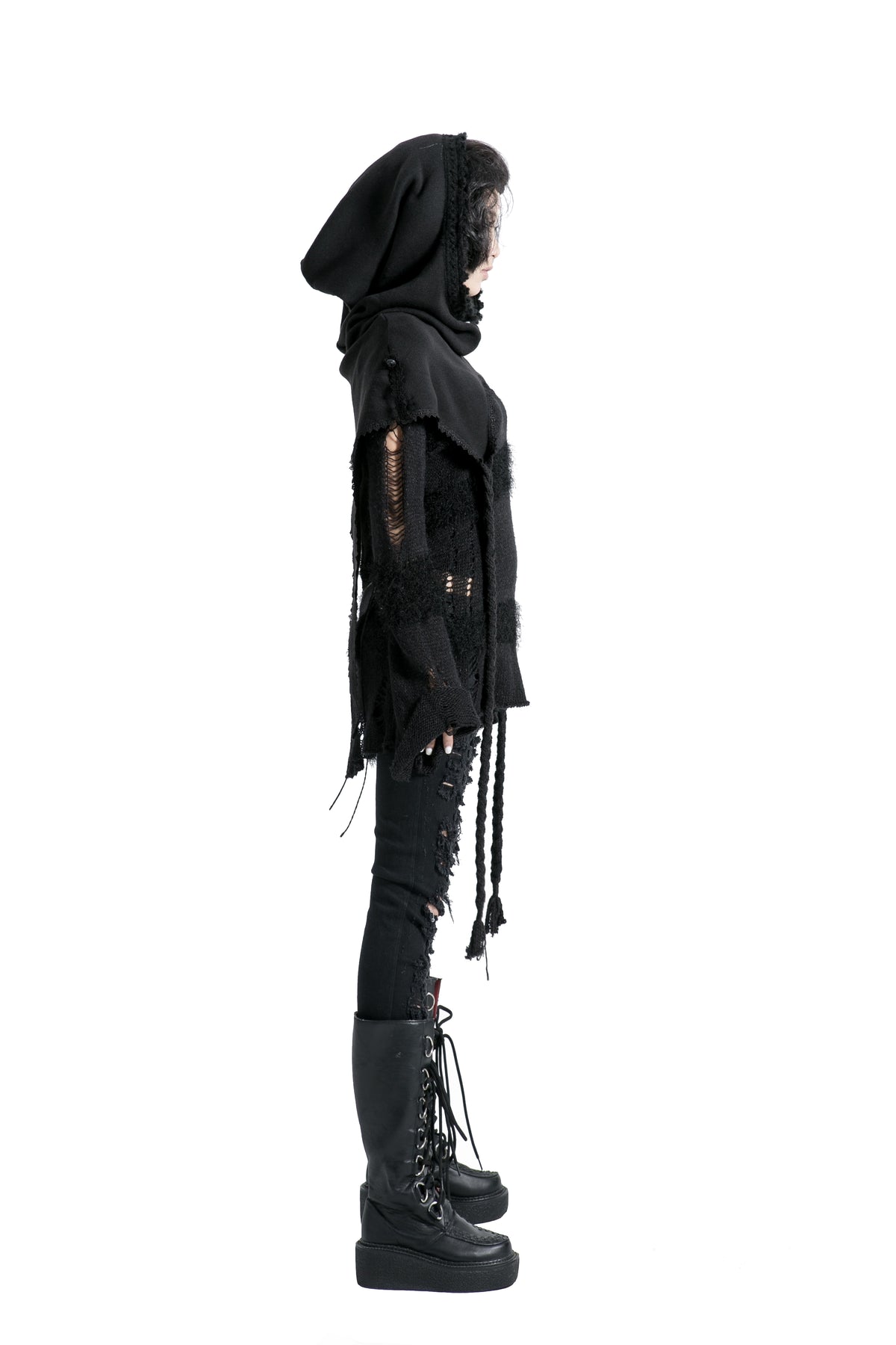 Punk Rave Morana Distressed Hooded Knit Cloak
